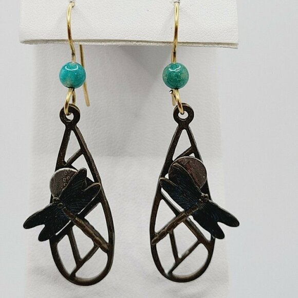 Artisan Made Dragonfly Earrings Drop Dangle Mixed Metals Native Style BOHO 2" - Picture 2 of 8